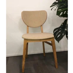 Chaise de salle à manger en bois massif de chêne Nova, revêtement en tissu Gris Nordique/Beige – Lot de 2 ou 4 chaises - NordicStory