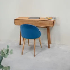 Chaise de salle à manger en bois massif de chêne Clara, revêtement en velours Bleu Monaco – Lot de 2 ou 4 chaises - NordicStory