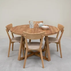 Chaise de salle à manger en bois massif de chêne Diana, revêtement Beige – Lot de 2 ou 4 chaises - NordicStory