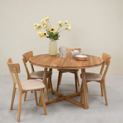 Chaise de salle à manger en bois massif de chêne Diana, revêtement Beige – Lot de 2 ou 4 chaises - NordicStory