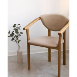 Chaise de salle à manger en bois massif de chêne Alexis, revêtement en tissu Beige – Lot de 2 ou 4 chaises - NordicStory