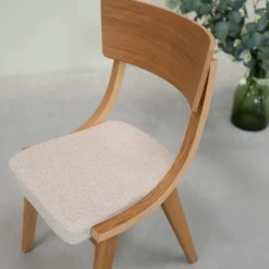 Chaise en bois massif de chêne Lucas, revêtement Gris/Beige - Lot de 2 ou 4 chaises - VESKOR