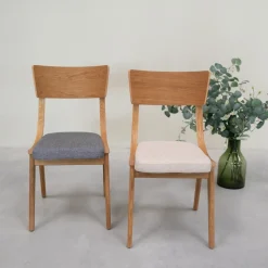 Chaise en bois massif de chêne Lucas, revêtement Gris/Beige - Lot de 2 ou 4 chaises - VESKOR