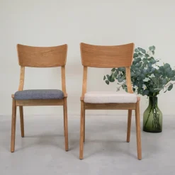 Chaise en bois massif de chêne Lucas, revêtement Gris/Beige - Lot de 2 ou 4 chaises - VESKOR