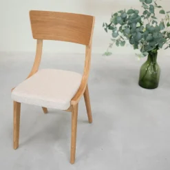 Chaise en bois massif de chêne Lucas, revêtement Gris/Beige - Lot de 2 ou 4 chaises - VESKOR
