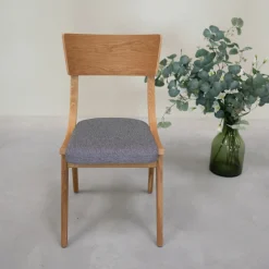 Chaise en bois massif de chêne Lucas, revêtement Gris/Beige - Lot de 2 ou 4 chaises - VESKOR