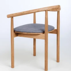 Chaise en bois massif de chêne Léa, revêtement en Gris/Beige - Lot de 2 ou 4 chaises - VESKOR
