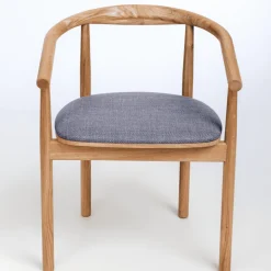 Chaise en bois massif de chêne Léa, revêtement en Gris/Beige - Lot de 2 ou 4 chaises - VESKOR
