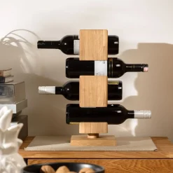 Porte-bouteilles en bois massif de chêne ALMA – Pour 4 bouteilles de vin - NordicStory