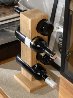Porte-bouteilles en bois massif de chêne ALMA – Pour 4 bouteilles de vin - NordicStory