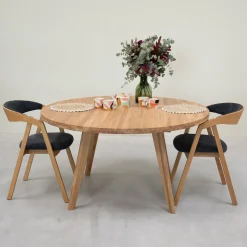 Table à manger ronde extensible en bois massif de chêne Léa - VESKOR