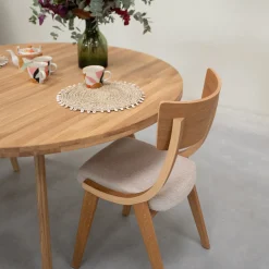 Table à manger ronde extensible en bois massif de chêne Léa - VESKOR