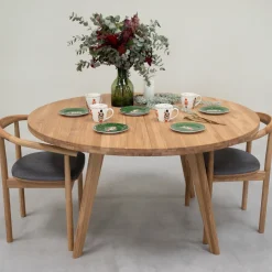 Table à manger ronde extensible en bois massif de chêne Léa - VESKOR
