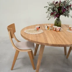 Table à manger ronde extensible en bois massif de chêne Léa - VESKOR