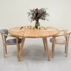 Table à manger ronde extensible en bois massif de chêne Léa - VESKOR