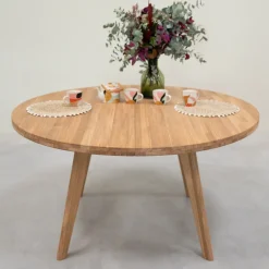 Table à manger ronde extensible en bois massif de chêne Léa - VESKOR