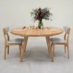 Table à manger ronde extensible en bois massif de chêne Léa - VESKOR